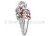 Sterling Silver Ice Cream Cone Multi-Color CZ Stone Charm