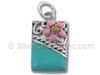 Rectangular Enamel Charm with Pink Flower