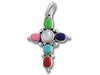 Sterling Silver Cross Charm with Multi-Color Stones