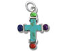 Sterling Silver Cross Charm with Multi-Color Stones