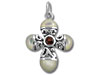 Sterling Silver Cross with Mother of Pearl with Garnet