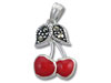 Sterling Silver Cherry with Marcasite Leaves Stone Charm