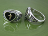 Silver Heart Cross 14K Gold Ring