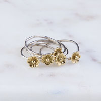 Brass Flower Silver Band Ring