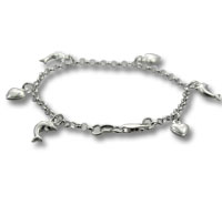 7" 3 Hearts with 3 Dolphins Bracelet