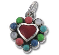 Red Heart Charm with Multi-Color Stones