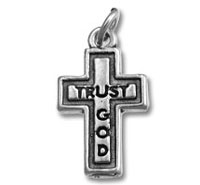Sterling Silver Trust God Cross Charm