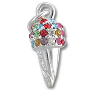 Sterling Silver Ice Cream Cone Multi-Color CZ Stone Charm