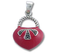 Red Heart Purse with Cubic Zirconia Ball