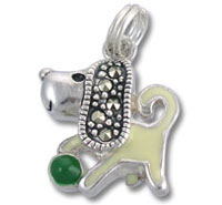 Dog with Marcasite Enamel Charm