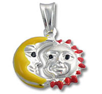 Sterling Silver Enamel Puffed Sun and Moon Charm