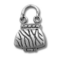 Sterling Silver Openable Zebra Stripes Purse Charm