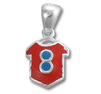 Red Enamel T-Shirt with Blue Buttons