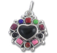 Multi-Color Stones Heart Charm
