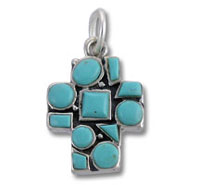 Sterling Silver Cross with Tuquoise Lapis Stones