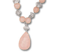 17" Rose Quartz, Clear Crystal Silver Wire Necklace