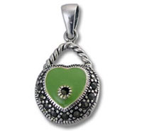 Macasite, Green Enamel Purse Charm