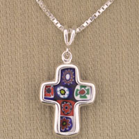 Multi-Color Flower Cross Pendant