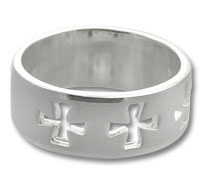 Three Cross Frosted Silver Ring