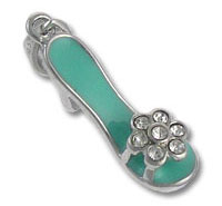 Silver Enamel High Heel with Cubic Zirconia Flower
