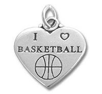 I Love Basketball Heart Charm