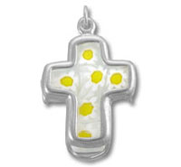 Sterling Silver Cross Charm Murano Glass Daisy