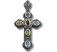 Multi CZ Marcasite Cross Pendant