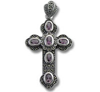 Marcasite Amethyst CZ Cross Pendant