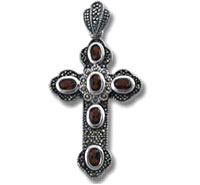 Macasite Garnet CZ Cross Pendant