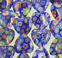 Blue Heart Lampwork Beads with Flowers