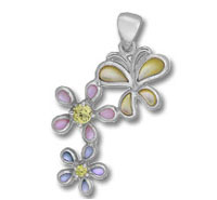 Butterfly and 2 Flowers Pendant