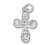 Silver Flower Gold Dots Cross Charm