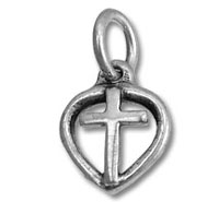 Sterling Silver Small Cross Inside Heart Charm