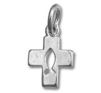 Silver Fish Cutout Cross Charm