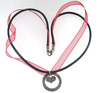 Affirmation Pendant Blue Silk, Red Chitton Necklace