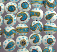 Multi Design Turquiose, Gold Colored Round Glass Beads