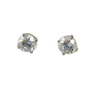 7mm Round CZ Silver Post Earrings