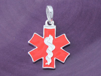 Silver Red Enamel Medical ID Charm