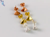 pyramid, stud earrings, gold plated, rose gold plated, sterling silver