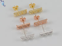 three pyramid stud earrings, stud earrings, gold plated, rose gold plated, sterling silver