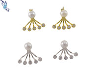 Glass Pearl CZ Jacket Earrings, stud earrings, post earrings
