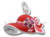 Red Enamel Hat Charm with Pink Cubic Zirconia Ribbon