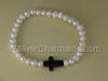 Onyx Cross Pearls Stretch Bracelet