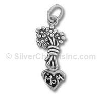 Flowers with Mom Heart Charm