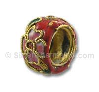 Red Cloisonne Flower Spacer Bead