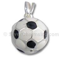 13mm Sterling Silver Enamel Puffed Soccer Ball