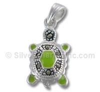 Turtle with Green Head and Marcasite Stones Charm