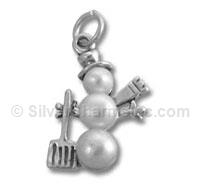 Sterling Silver Pearl Snowman with Shovel Charm