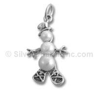 Sterling Silver Snowman Shoes Pearl Charm
