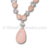 17" Rose Quartz, Clear Crystal Silver Wire Necklace